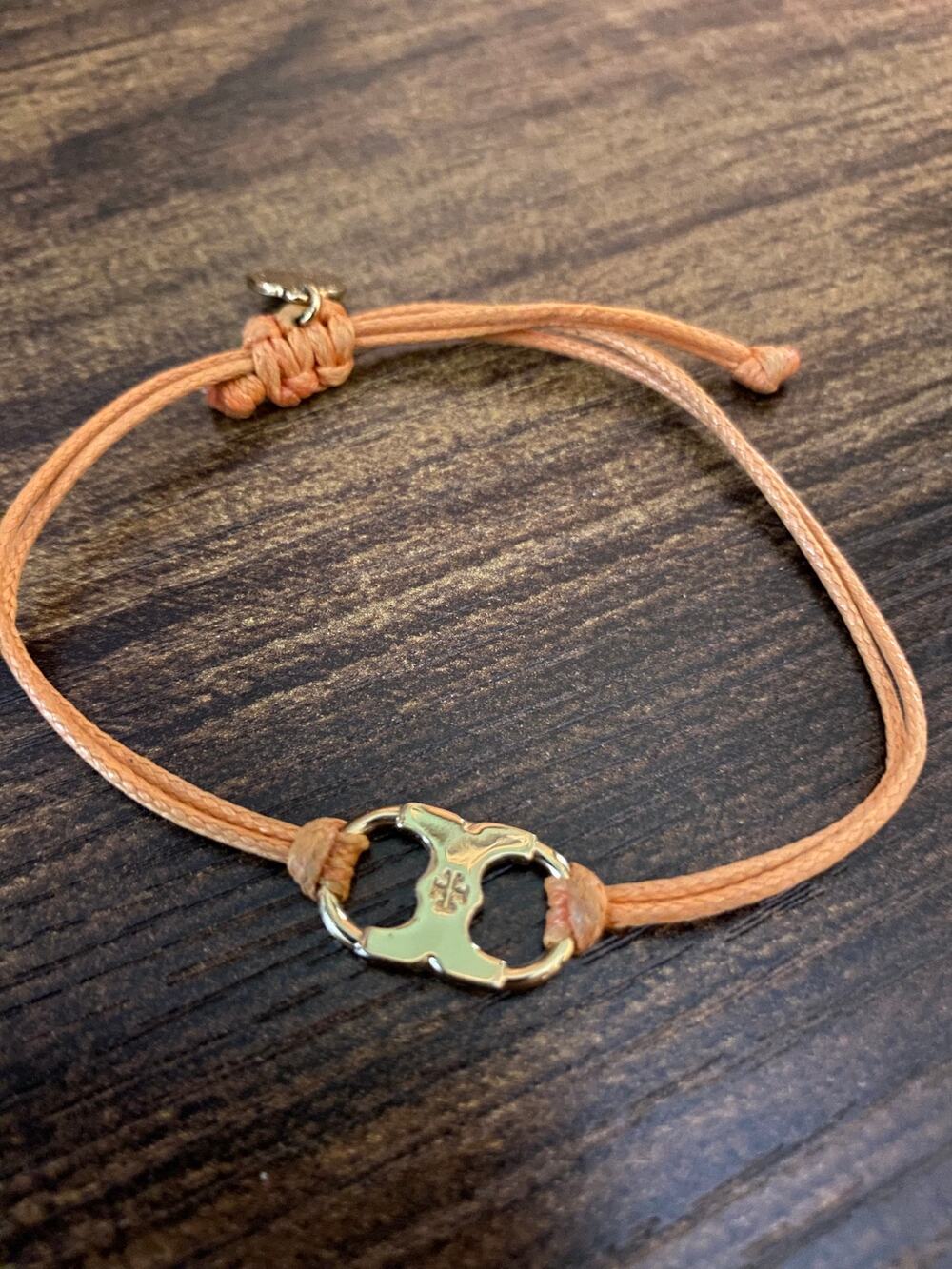 Title: Tory Burch Embrace Ambition Cord Bracelet Orange Tan Double T Logo
